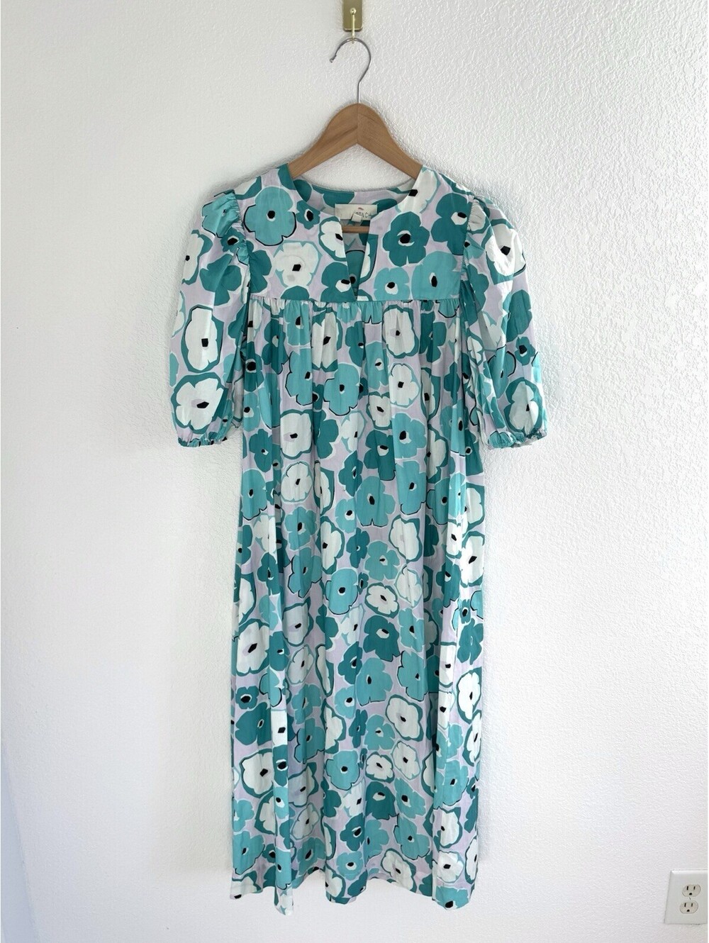 Pinch Women’s Size Small Blue Floral Midi Dress Boho Puff Sleeve Print